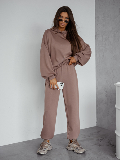 Дамски двуцветен спортен комплект с качулка капучино Bolf 525