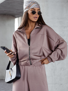 Дамски двуцветен спортен комплект с цип капучино Bolf 821109