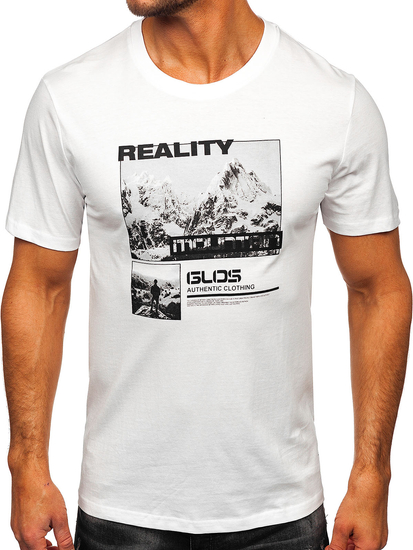 Бяла памучна мъжка тениска с щампа Bolf MPO3461