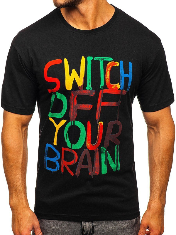 Мъжка тениска с принт черна Bolf 1181