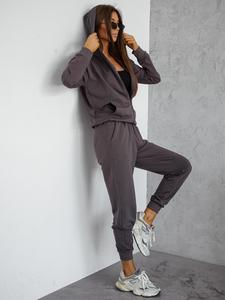 Дамски двуцветен спортен комплект с качулка графитен Bolf 821110