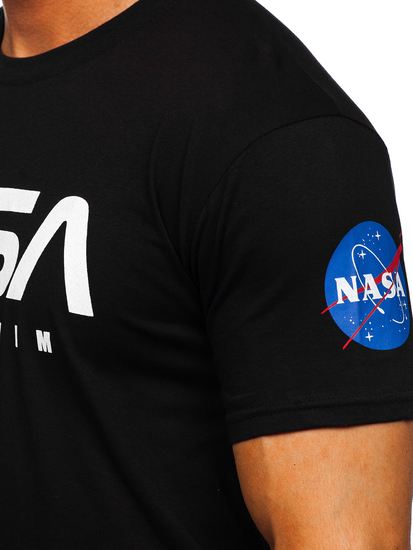 Черна мъжка памучна тениска с принт Bolf 14401