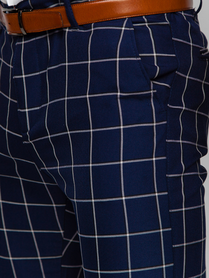 Мъжки тъмносин панталон чино на каре Bolf 0038