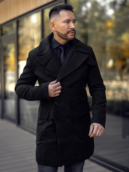 Мъжко двуредно зимно палто с висока яка черно Bolf 1048A2
