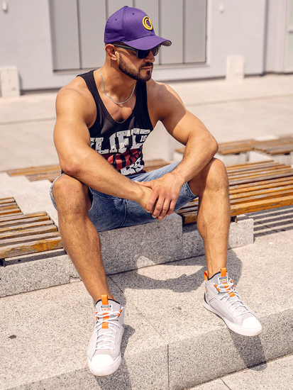 Черен потник с принт Bolf 14832A