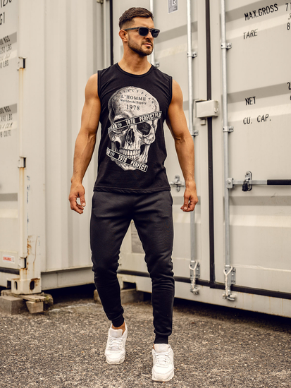 Черен потник с щампа Bolf 14807A