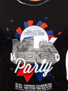 Мъжка тениска с принт черна Bolf s028