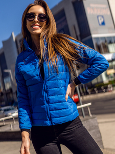 Небесносиньо капитонирано дамско преходно яке с яка Bolf 1141A