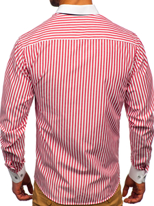 Червена мъжка рaирана риза с дълъг ръкав Bolf 20727