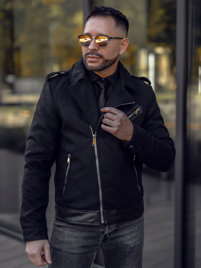 Черно мъжко мотоциклетско зимно яке 79M15501A