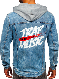 Тъмносиньо мъжко дънково яке с качулка Bolf HY958