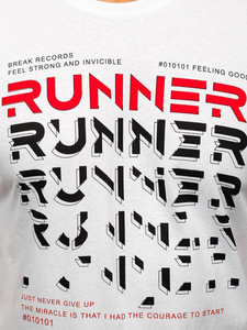 Бяла мъжка тениска с принт Bolf 14336