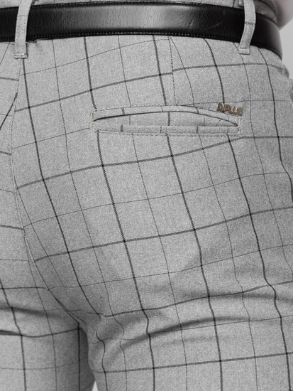 Сивo-черни мъжки карирани чино панталони Bolf 0032