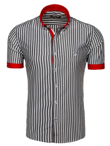 Мъжка елегантна риза на райета с къс ръкав сива Bolf 4501