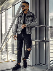 Сиво мъжко дънково яке Bolf AK588