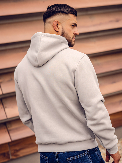 Сив мъжки суитшърт с качулка и джоб кенгуру Bolf 1004