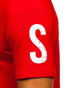 Червена памучна мъжка тениска с принт Bolf 1180