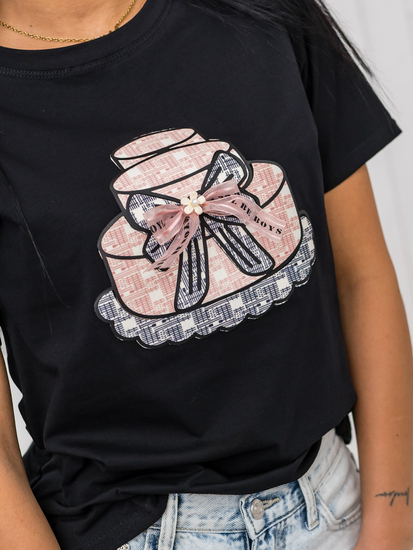 Черна дамска тениска с апликация Bolf 97T2113