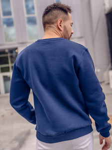 Плътен мъжки суичър без качулка в цвят индиго Bolf 2001A