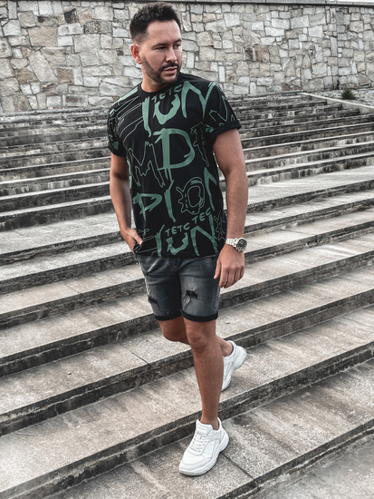 Черна памучна мъжка тениска с принт Bolf KS1972