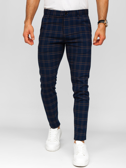 Мъжки тъмносин кариран официален панталон Bolf 184189