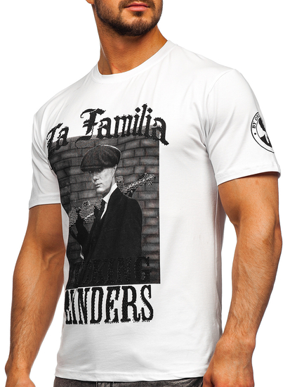 Бяла мъжка тениска с апликации Bolf 21004