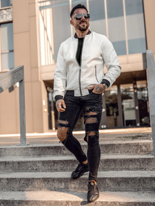 Бяло мъжко кожено бомбър яке Bolf 7110A2