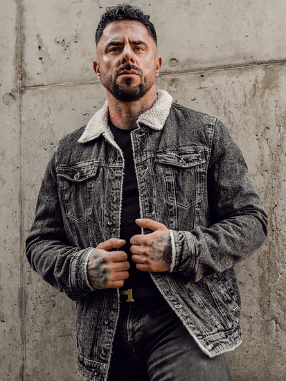 Черно мъжко дънково яке тип trucker с ватирана подплата Bolf 1160