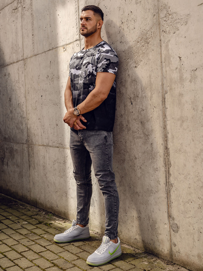 Сива камуфлажна мъжка тениска с щампа Bolf S808A1