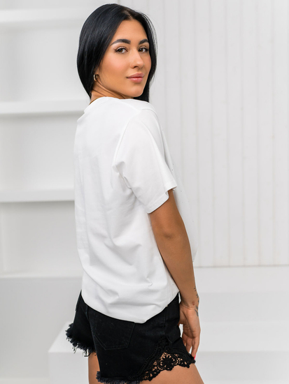 Бяла дамска тениска с апликация Bolf 96T650