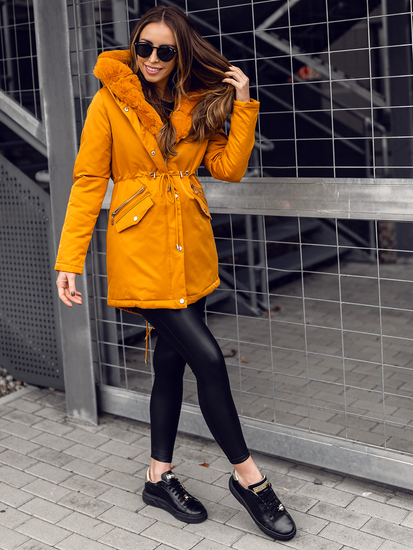 Дамска зимна парка с качулка в цвят камел Bolf 5M762