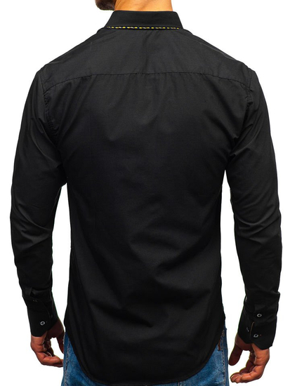 Мъжка елегантна риза с дълъг ръкав черно-кафява Bolf 4708