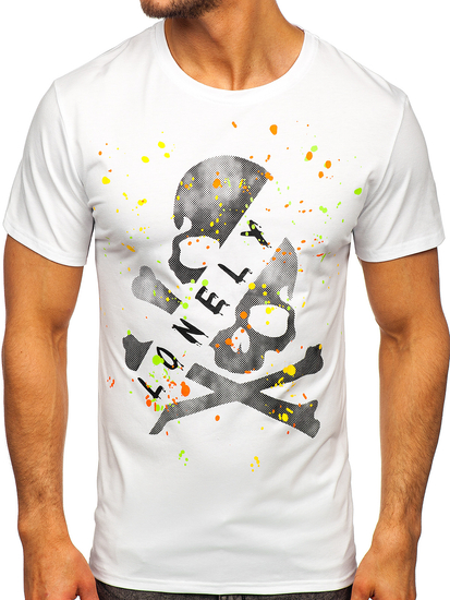 Бяла мъжка тениска с принт Bolf Y70008