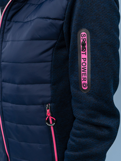 Тъмносиньо капитонирано дамско преходно яке с качулка Bolf KSW4001