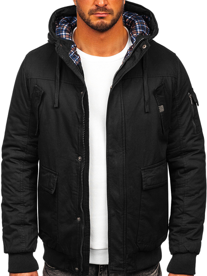 Черно мъжко зимно яке памучно Bolf 1890