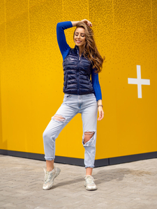 Тъмносин капитониран дамски елек Bolf R0107AA