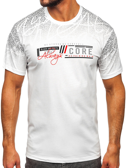 Бяла памучна мъжка тениска с принт Bolf 14710