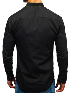 Мъжка елегантна риза с дълъг ръкав черно-кафява Bolf 4708