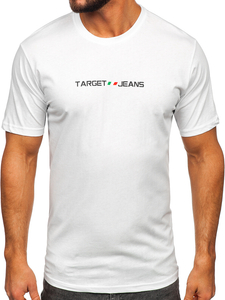 Бяла мъжка памучна тениска с принт Bolf 14761