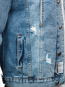 Небесносиньо мъжко дънково яке с качулка Bolf MJ505BC