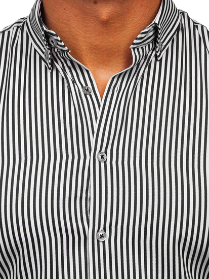 Черна мъжка раирана риза с дълъг ръкав Bolf 22731