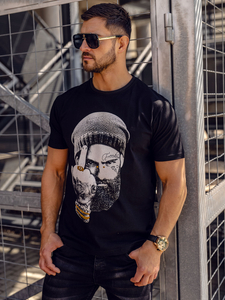 Черна мъжка тениска с щампа Bolf 142175A