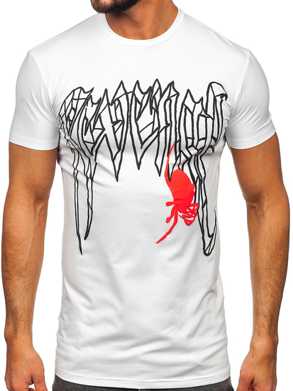 Бяла мъжка тениска с принт Bolf MT3026