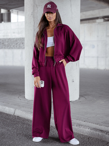 Дамски двуцветен спортен комплект с цип бордо Bolf 821109