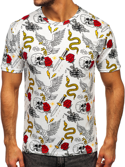 Бяла мъжка тениска с принт Bolf 14900