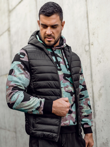 Черен капитониран мъжки елек с качулка Bolf 13072A