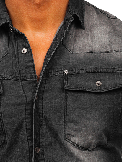 Черна мъжка дънкова риза с дълъг ръкав Bolf MC703N