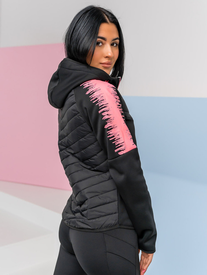 Черно капитонирано дамско преходно яке с качулка Bolf KSW4007