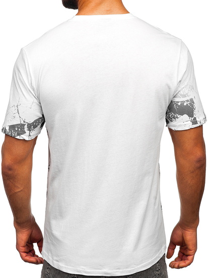 Бяла памучна мъжка тениска с принт Bolf 14766