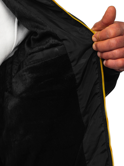 Черно капитонирано мъжко зимно яке Bolf 7270